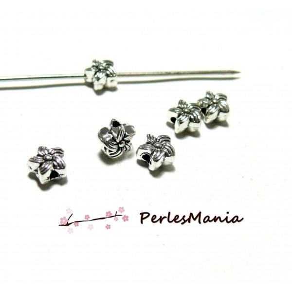 PAX 25 perles METAL intercalaires Fleur 7mm Argent Antique PS11101213 - Photo n°1