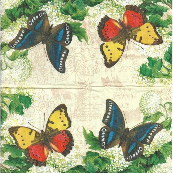 4 Serviettes en papier Papillon été Format Cocktail - Photo n°2