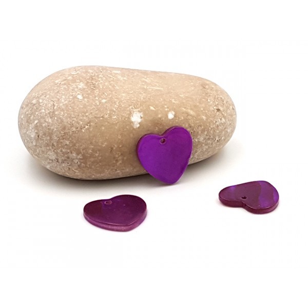 10 Perles Nacre Forme Coeur Couleur Violet 13mm - Photo n°1