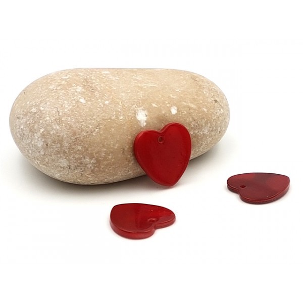 10 Perles Nacre Forme Coeur Couleur Rouge 13mm - Photo n°1