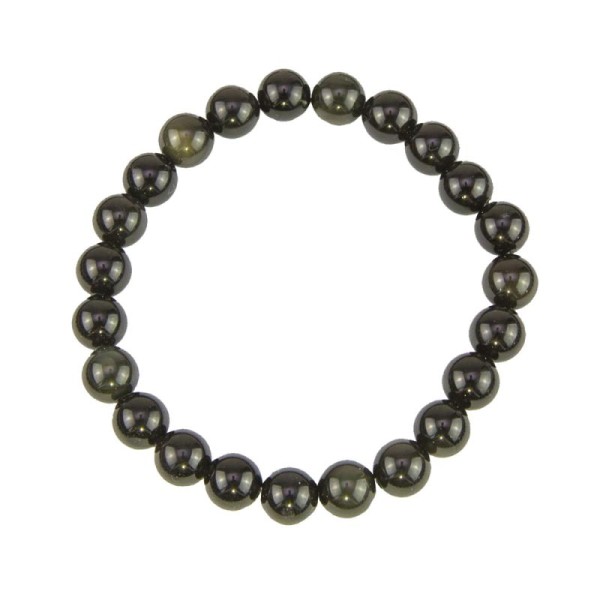 Bracelet Obsidienne noire 18cm - Pierres boules 8mm - Sans fermoir - Photo n°1