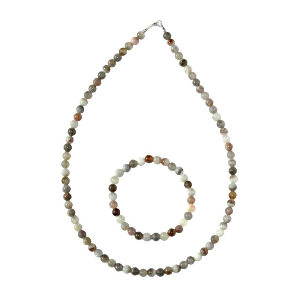 Coffret Agate botswana en perles de 6mm - Bracelet 18cm sans fermoir et Collier 56cm avec Fermoir Or - Photo n°2