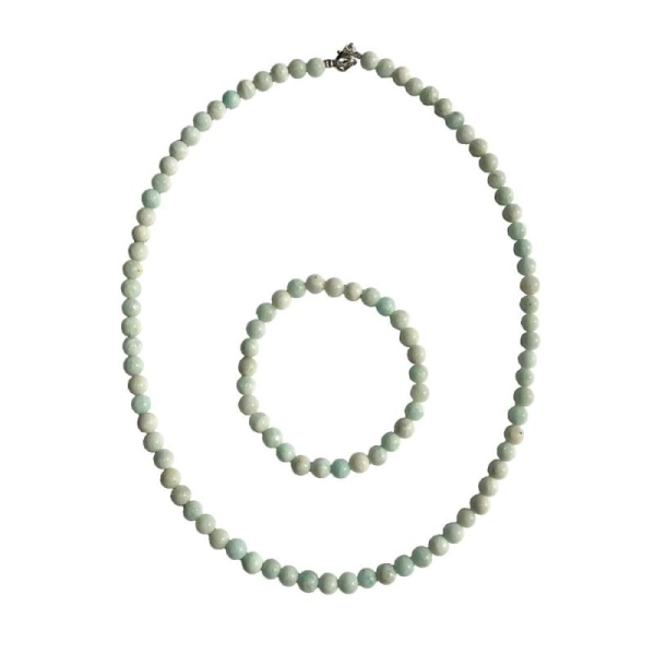Coffret Amazonite en perles de 6mm - Bracelet 18cm sans fermoir et Collier 48cm avec Fermoir Argent - Photo n°2