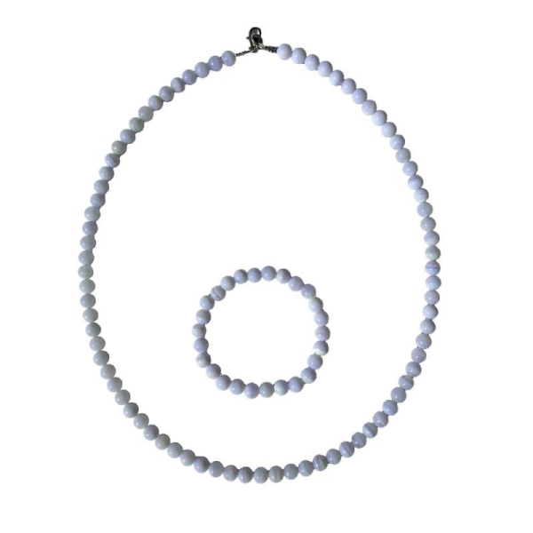 Coffret Calcédoine en perles de 6mm - Bracelet 20cm sans fermoir et Collier 78cm avec Fermoir Argent - Photo n°2
