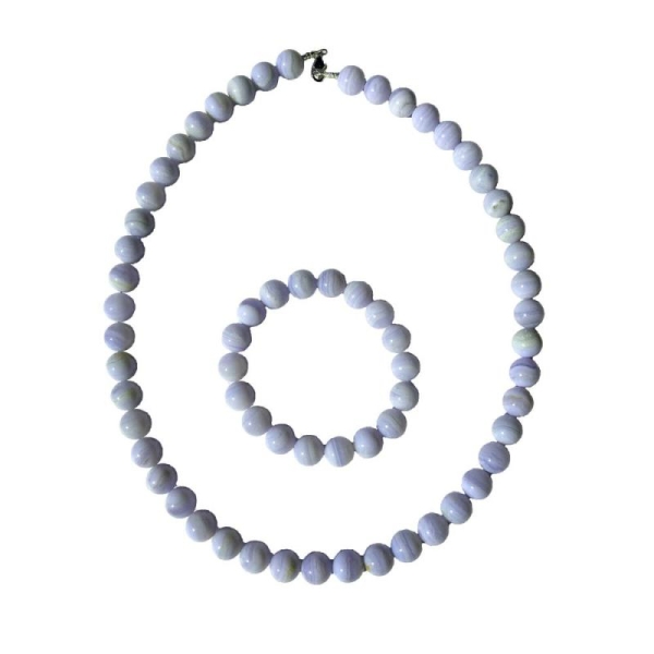 Coffret Calcédoine en perles de 10mm - Bracelet 20cm sans fermoir et Collier 48cm avec Fermoir Or - Photo n°2