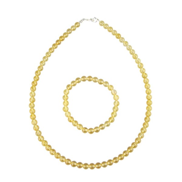 Coffret Citrine en perles de 6mm - Bracelet 18cm sans fermoir et Collier 42cm avec Fermoir Argent - Photo n°1