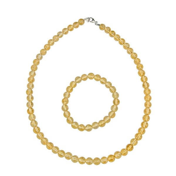 Coffret Citrine en perles de 8mm - Bracelet 18cm sans fermoir et Collier 78cm avec Fermoir Or - Photo n°1