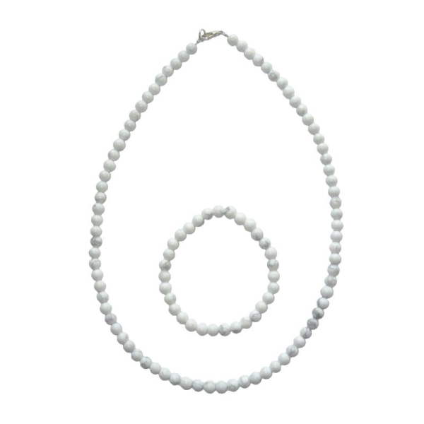Coffret Howlite en perles de 6mm - Bracelet 22cm sans fermoir et Collier 48cm avec Fermoir Or - Photo n°2