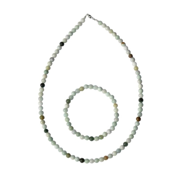 Coffret Jade en perles de 6mm - Bracelet 18cm sans fermoir et Collier 56cm avec Fermoir Argent - Photo n°2