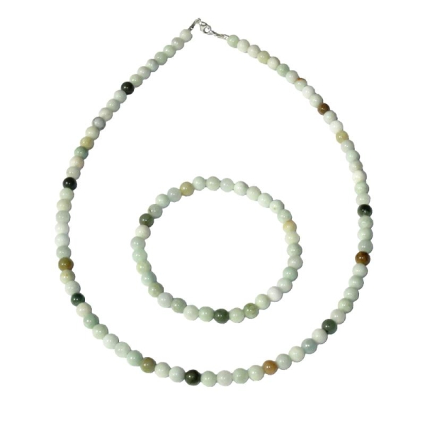 Coffret Jade en perles de 6mm - Bracelet 18cm sans fermoir et Collier 56cm avec Fermoir Argent - Photo n°1