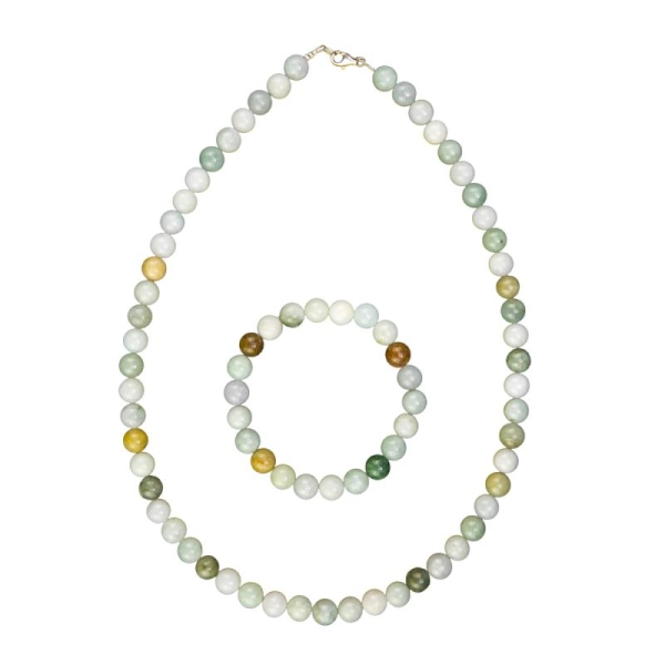 Coffret Jade en perles de 8mm - Bracelet 20cm sans fermoir et Collier 56cm avec Fermoir Or - Photo n°2