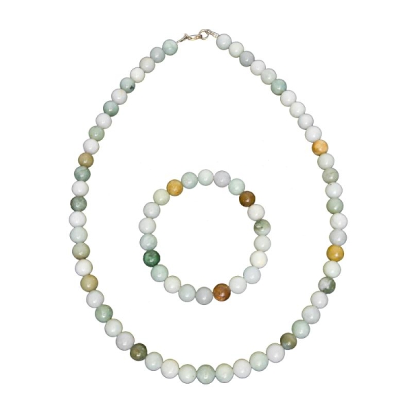 Coffret Jade en perles de 8mm - Bracelet 22cm sans fermoir et Collier 56cm avec Fermoir Or - Photo n°1