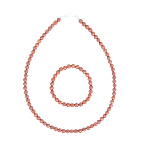 Coffret Jaspe rouge en perles de 6mm - Bracelet 18cm sans fermoir et Collier 48cm avec Fermoir Or - Photo n°2