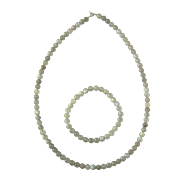 Coffret Labradorite en perles de 6mm - Bracelet 18cm sans fermoir et Collier 42cm avec Fermoir Or - Photo n°2