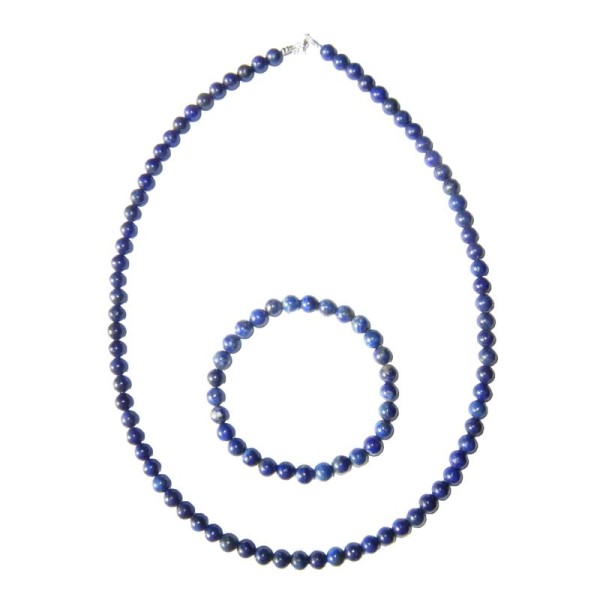 Coffret Lapis-lazuli en perles de 6mm - Bracelet 18cm sans fermoir et Collier 48cm avec Fermoir Or - Photo n°2