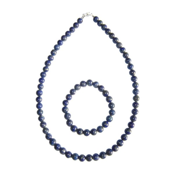 Coffret Lapis-lazuli en perles de 8mm - Bracelet 22cm sans fermoir et Collier 39cm avec Fermoir Or - Photo n°2