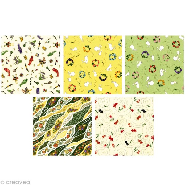 Papier japonais Yuzen Jaune et vert - Set de 10 feuilles 15 x 15 cm - Photo n°3
