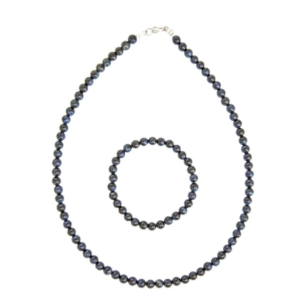 Coffret Oeil de Faucon en perles de 6mm - Bracelet 18cm sans fermoir et Collier 39cm avec Fermoir Or - Photo n°2
