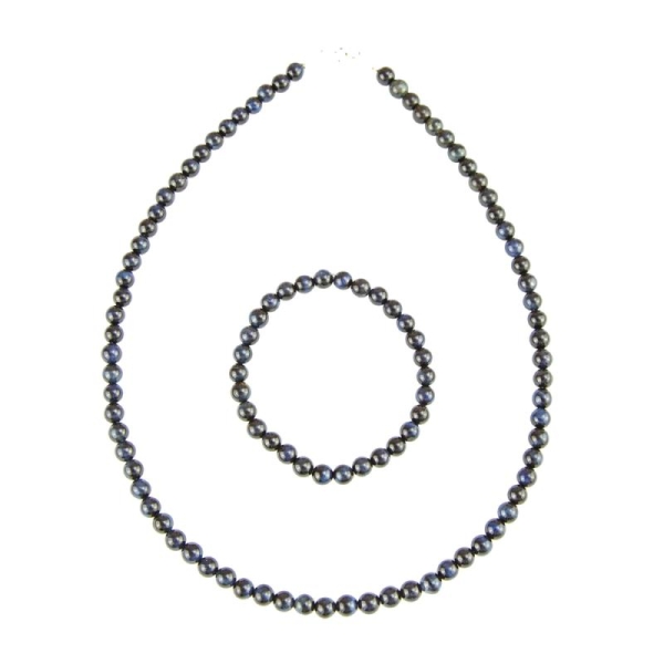 Coffret Oeil de Faucon en perles de 6mm - Bracelet 18cm sans fermoir et Collier 39cm avec Fermoir Or - Photo n°1