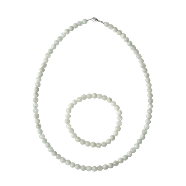 Coffret Pierre de Lune en perles de 6mm - Bracelet 18cm sans fermoir et Collier 42cm avec Fermoir Or - Photo n°2