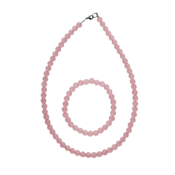 Coffret Quartz rose en perles de 6mm - Bracelet 18cm sans fermoir et Collier 42cm avec Fermoir Or - Photo n°2