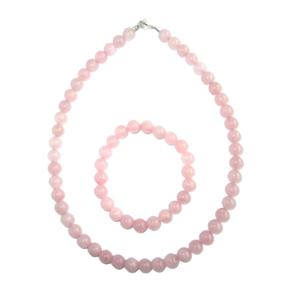 Coffret Quartz rose en perles de 8mm - Bracelet 22cm sans fermoir et Collier 56cm avec Fermoir Or - Photo n°2