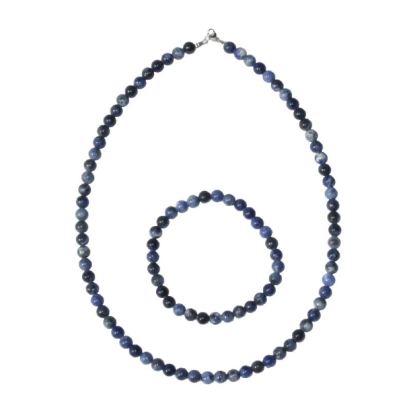 Coffret Sodalite en perles de 6mm - Bracelet 18cm sans fermoir et Collier 56cm avec Fermoir Argent - Photo n°2