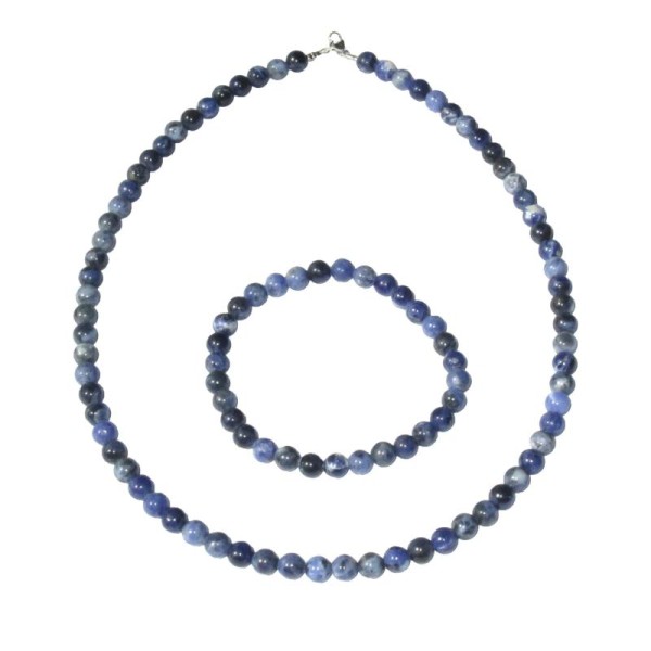 Coffret Sodalite en perles de 6mm - Bracelet 18cm sans fermoir et Collier 56cm avec Fermoir Argent - Photo n°1