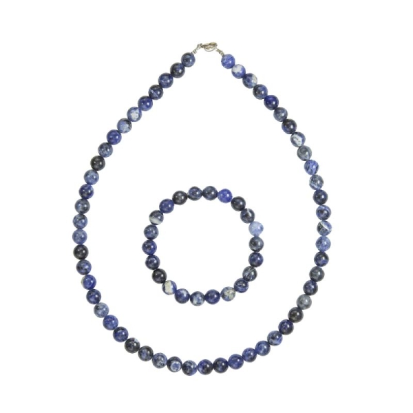 Coffret Sodalite en perles de 8mm - Bracelet 18cm sans fermoir et Collier 39cm avec Fermoir Argent - Photo n°2
