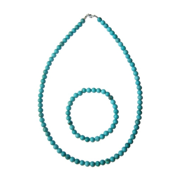 Coffret Turquoise en perles de 6mm - Bracelet 20cm sans fermoir et Collier 39cm avec Fermoir Argent - Photo n°2