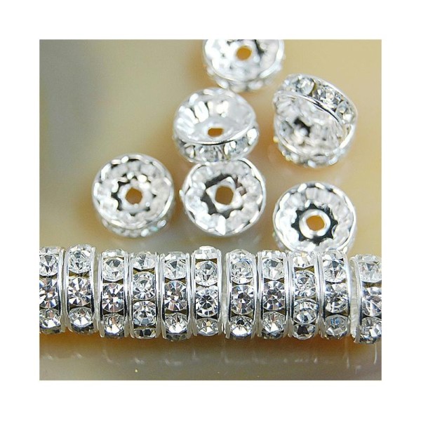 100 Perles Rondelle Strass Argenté 10mm Creation Bijoux, Collier, Bracelet - Photo n°2