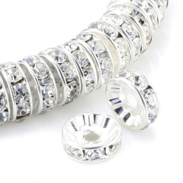 100 Perles Rondelle Strass Argenté 10mm Creation Bijoux, Collier, Bracelet - Photo n°3