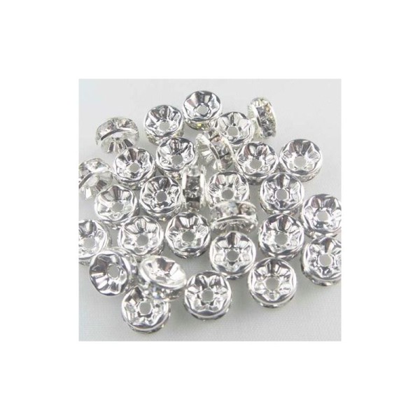 100 Perles Rondelle Strass Argenté 10mm Creation Bijoux, Collier, Bracelet - Photo n°1