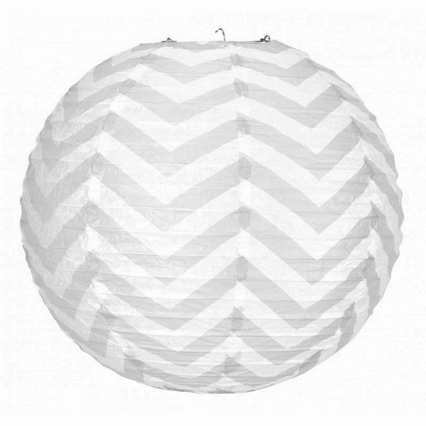 Lanterne japonaise Zigzag Gris clair et Blanc de 35 cm, Boule chinoise Chevron en papier à suspendre - Photo n°1