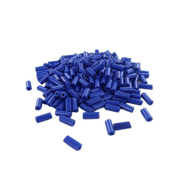 Perles tubes cylindriques en verre (09 x 04 mm) Bleu lapis - Boîte de 15 grs (env. 70 pcs) - Photo n°1