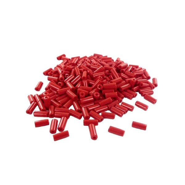 Perles tubes cylindriques en verre (09 x 04 mm) Rouge - Boîte de 15 grs  (env. 70 pcs) - Photo n°1