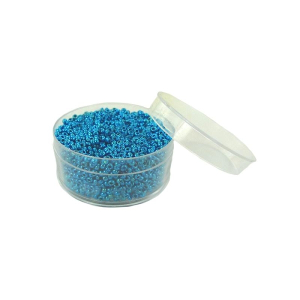 Perles de rocailles en verre 9° (ø 02,5 mm) Coloris bleu turquoise Métallisé - Boîte de 50 grs - Photo n°1