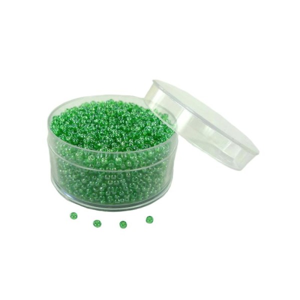 Perles de rocailles en verre 9° (ø 02,5 mm) Vert clair Transparent lustré - Boîte de 50 grammes - Photo n°1