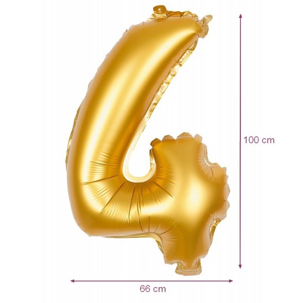 Ballon Géant Mylar Chiffre 4 Doré, dim. 66 cm x 1 m, décoration anniversaire babyshower aluminium - Photo n°1