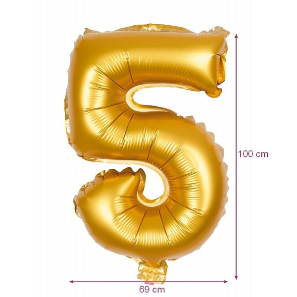 Ballon Géant Mylar Chiffre 5 Doré, dim. 69 cm x 1 m, décoration anniversaire babyshower aluminium - Photo n°1