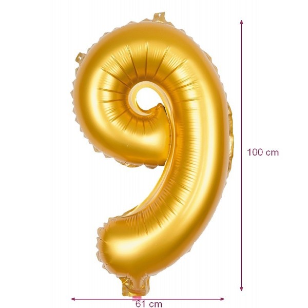 Ballon Géant Mylar Chiffre 9 Doré, dim. 61 cm x 1 m, décoration anniversaire babyshower aluminium - Photo n°1