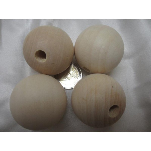 Perles bois 40 mm,rondes,bois brut ton naturel 10 pièces - Photo n°2
