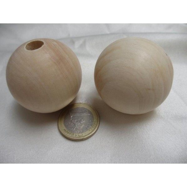 Perles bois 40 mm,rondes,bois brut ton naturel 10 pièces - Photo n°4