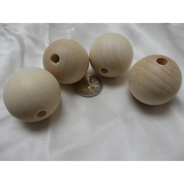Perles bois 40 mm,rondes,bois brut ton naturel 10 pièces - Photo n°1