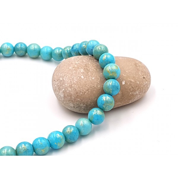 48 Perles De Jade Mashan 8mm Couleur Turquoise Et Paillettes Dorées - Photo n°1