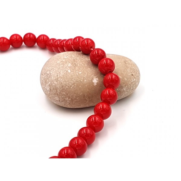 50 Perles De Jade Mashan 8mm Couleur Rouge - Photo n°1
