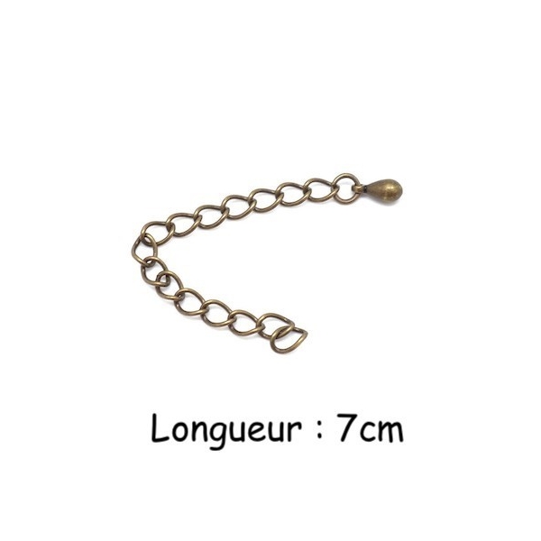 10 Chainettes D'extension Avec Breloque Goutte Larme En Métal De Couleur Bronze 7cm - Photo n°1