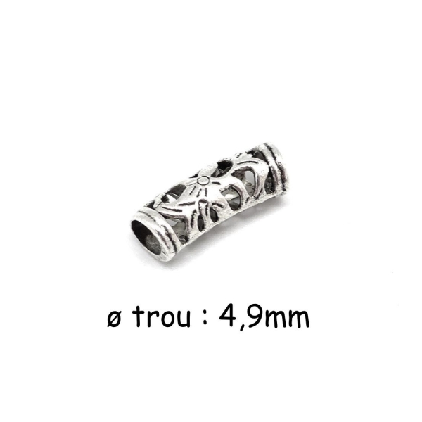 R-10 Perles Tube En Métal Argenté Ajouré Style Ethnique - Perle Passant Tube Argenté - Photo n°1