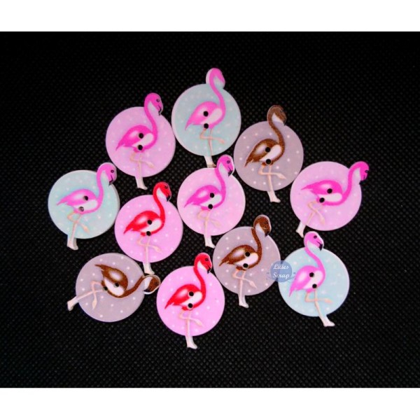 8 Boutons flamants roses en bois peint 3,5 cm - 2 trous - Photo n°1