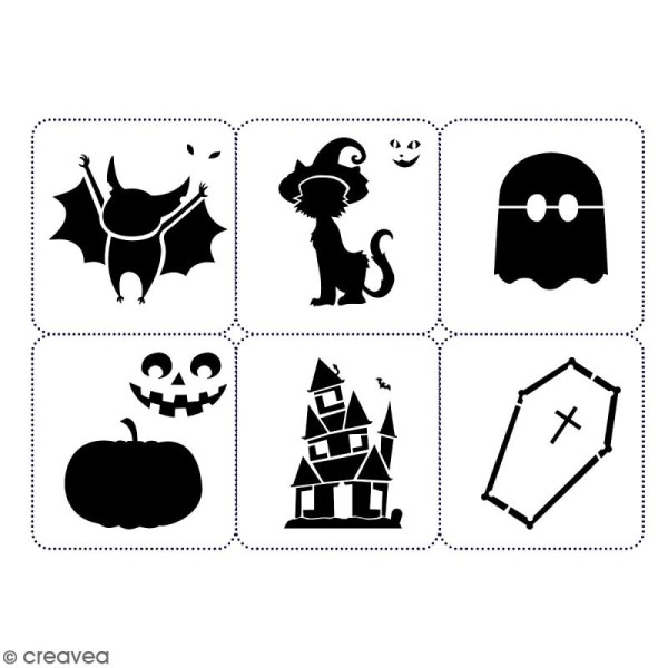 Planche de pochoirs multiusage A4 - Collection Halloween - Halloween cartoon - 6 Motifs - Photo n°2